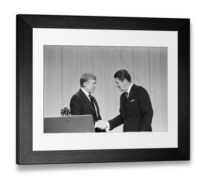 Framed Print : President Carter and Ronald Reagan Shake Hands During Debates Framed Print : President Carter and Ronald Reagan Shake Hands During Debates