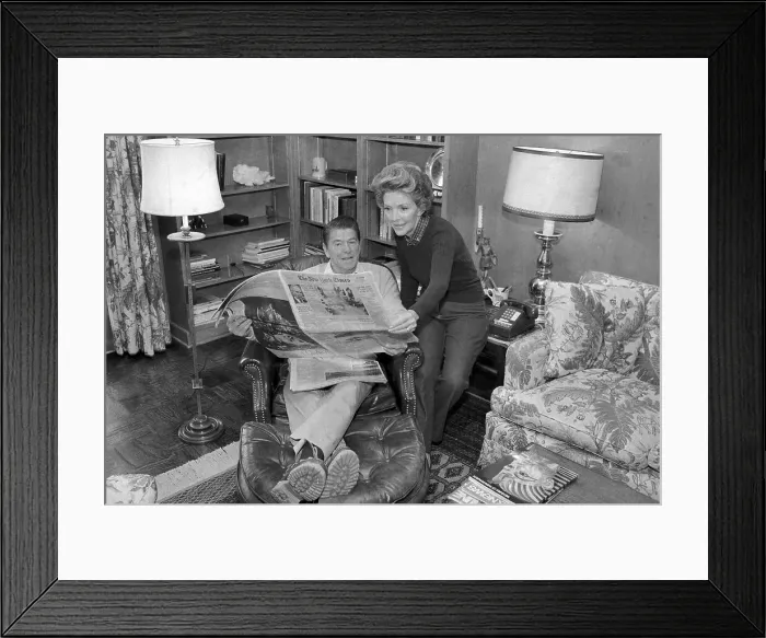 Framed Print : President Elect Ronald Reagan and Wife Read Paper Framed Print : President Elect Ronald Reagan and Wife Read Paper