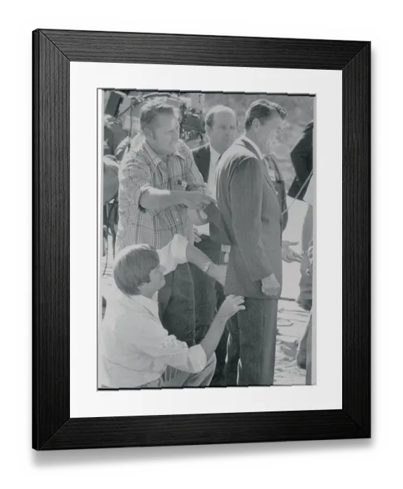 Framed Print : Technicians Adjusting Wire to Ronald Reagan