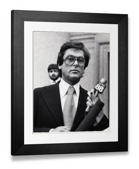 Framed Print : Robert Evans with Microphones Framed Print : Robert Evans with Microphones