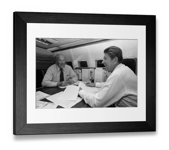 Framed Print : Ronald Reagan and George Shultz Smiling Framed Print : Ronald Reagan and George Shultz Smiling