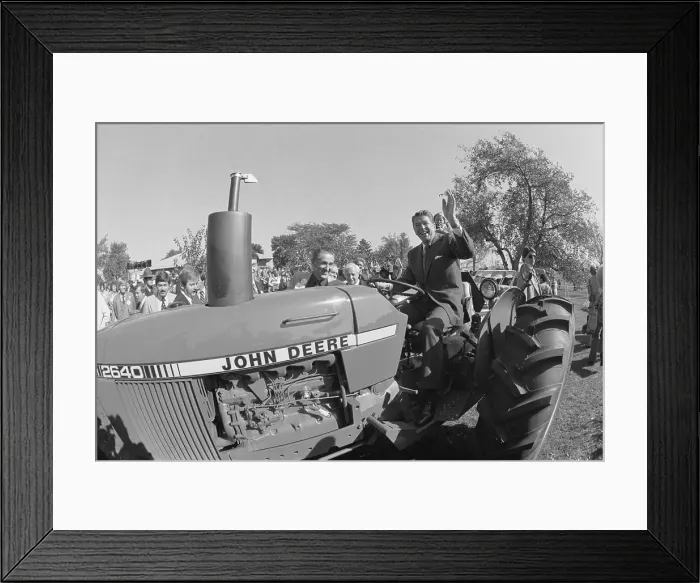 Framed Print : Ronald Reagan Waving from Tractor Framed Print : Ronald Reagan Waving from Tractor