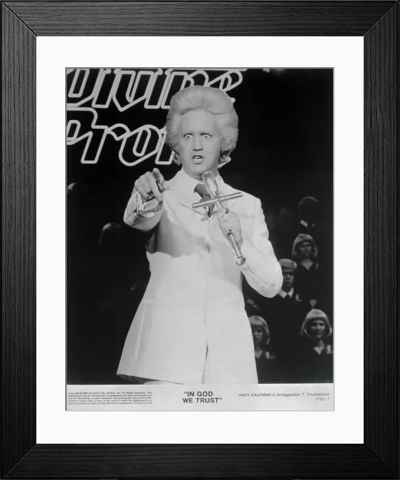Framed Print : Andy Kaufman in Scene from In God We Trust Framed Print : Andy Kaufman in Scene from In God We Trust