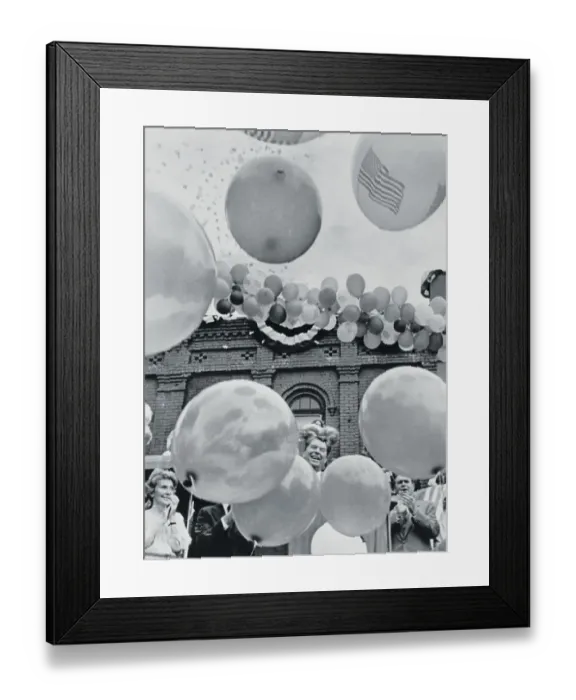 Framed Print : Ronald Reagan Surrounded by Balloons Framed Print : Ronald Reagan Surrounded by Balloons
