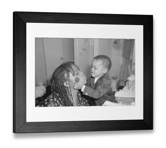 Framed Print : Sheila Ellis Getting Her Makeup Applied by Son Framed Print : Sheila Ellis Getting Her Makeup Applied by Son