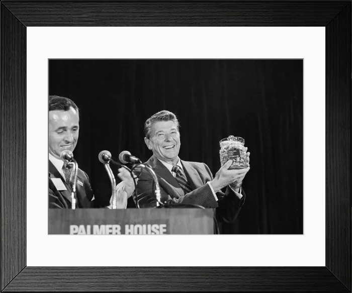 Framed Print : Ronald Reagan Holds Crystal Jar Of Candy Framed Print : Ronald Reagan Holds Crystal Jar Of Candy