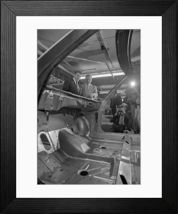 Framed Print : Ronald Reagan and Lee Iacocca Examining Frame Framed Print : Ronald Reagan and Lee Iacocca Examining Frame