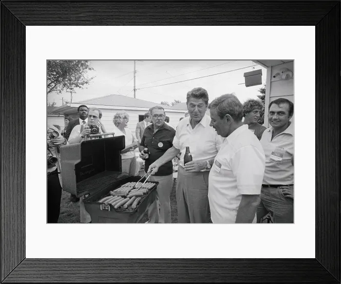 Framed Print : Ronald Reagan Cooking on Barbecue Framed Print : Ronald Reagan Cooking on Barbecue