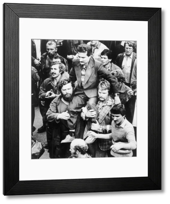 Framed Print : Lech Walesa Celebrating Agreement Framed Print : Lech Walesa Celebrating Agreement