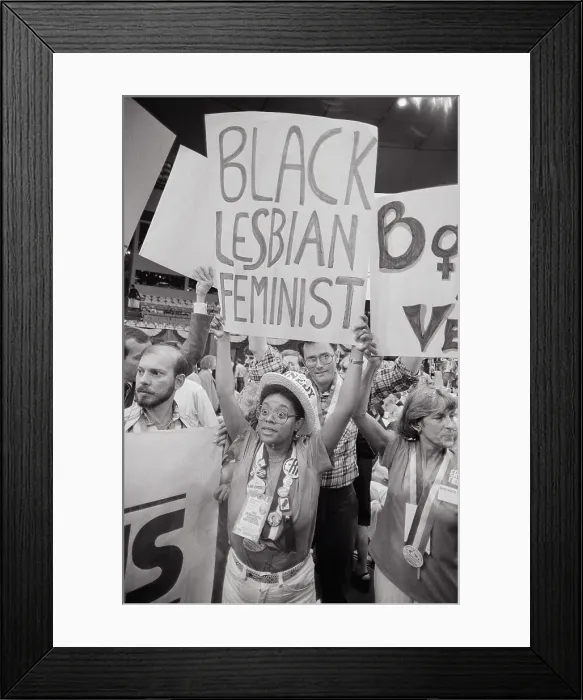 Framed Print : Democratic Convention Delegate Holds Black Lesbian Sign Framed Print : Democratic Convention Delegate Holds Black Lesbian Sign