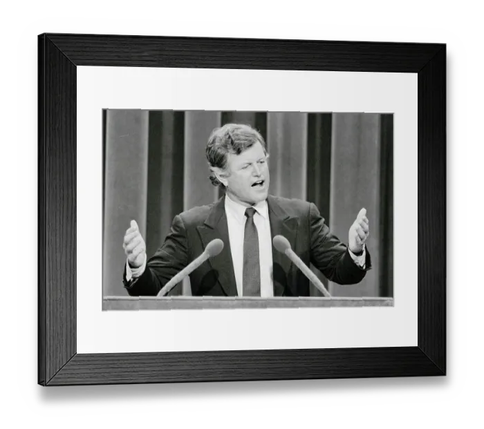Framed Print : Ted Kennedy Gesturing at Microphones