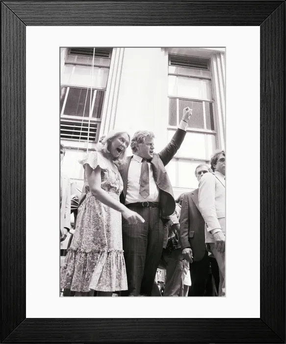 Framed Print : Ted and Joan Kennedy Greeting Supporters from Podium Framed Print : Ted and Joan Kennedy Greeting Supporters from Podium