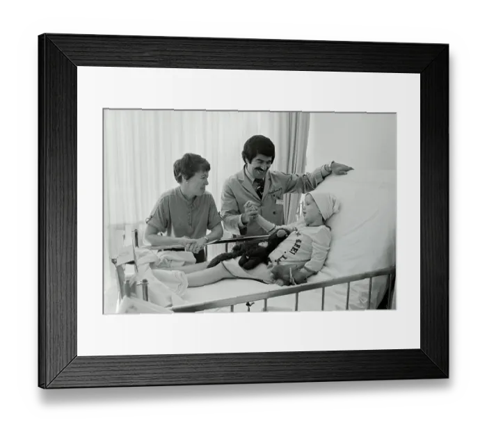 Framed Print : Mother and Doctor at Girl's Side in Hospital Framed Print : Mother and Doctor at Girl's Side in Hospital