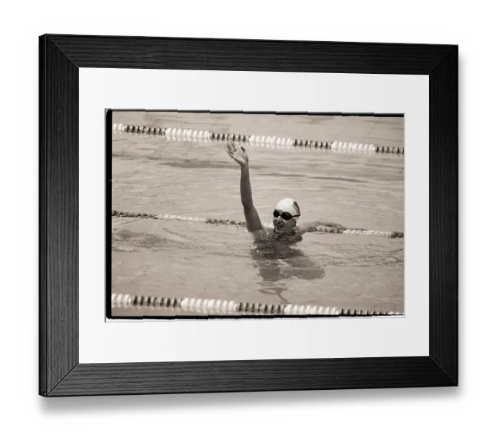 Framed Print : Barbara Krause Waving from Swimming Pool Framed Print : Barbara Krause Waving from Swimming Pool