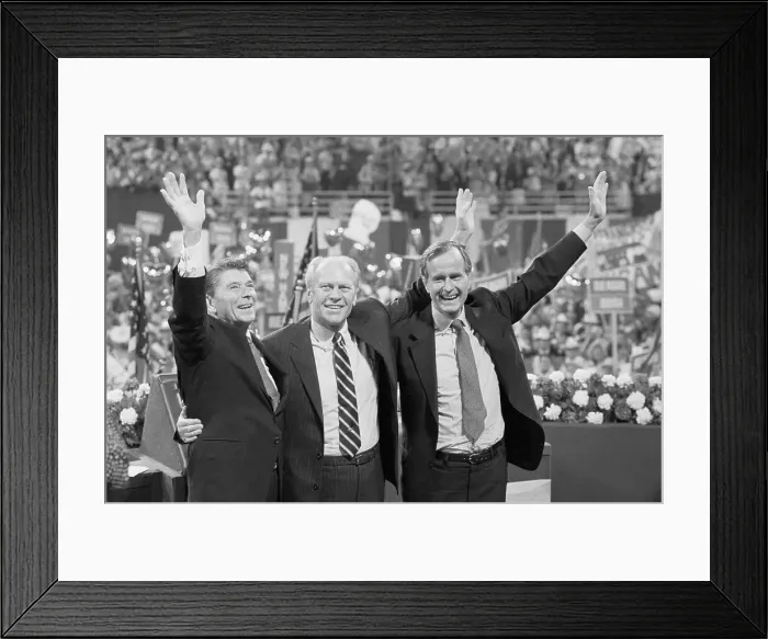 Framed Print : Reagan, Ford and Bush Waving Framed Print : Reagan, Ford and Bush Waving