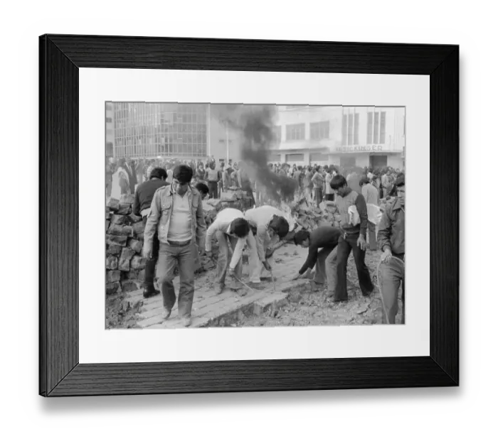 Framed Print : Workers and Students Dig Up Cobblestones Framed Print : Workers and Students Dig Up Cobblestones