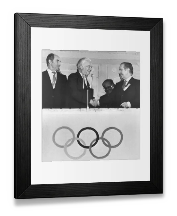 Framed Print : President Killanin Congratulating Juan Antonio Samaranch Framed Print : President Killanin Congratulating Juan Antonio Samaranch