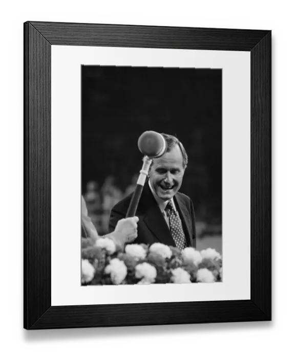 Framed Print : Gavel Appearing to Hit George Bush