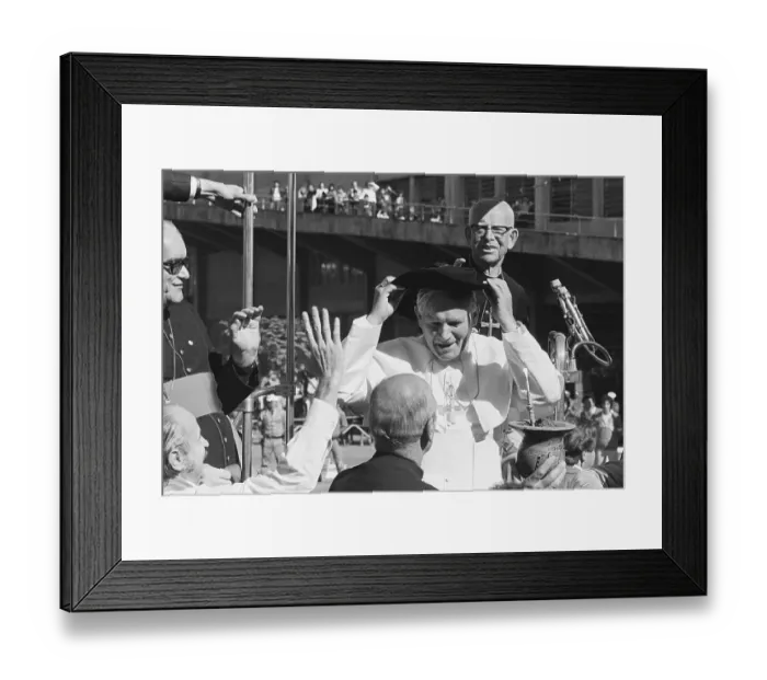 Framed Print : Pope John Paul II Tries On Hat Framed Print : Pope John Paul II Tries On Hat