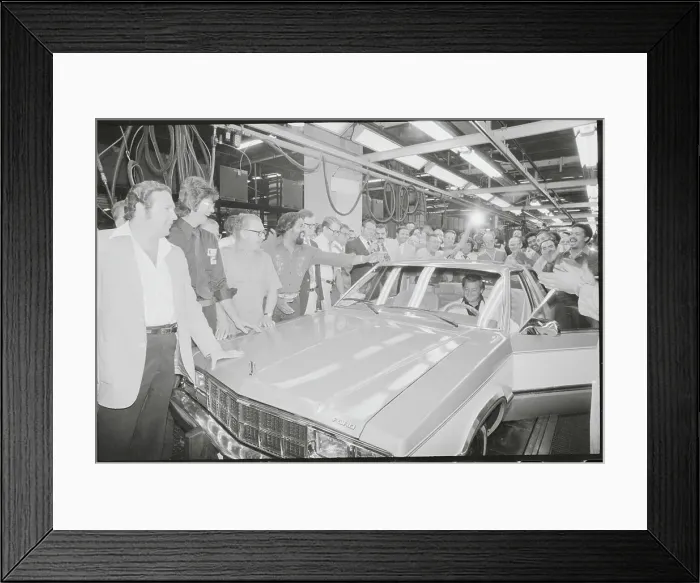 Framed Print : Ford Employees Working on Car Framed Print : Ford Employees Working on Car