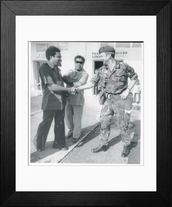 Framed Print : Walter Lini Shaking Hands With British Officer Framed Print : Walter Lini Shaking Hands With British Officer