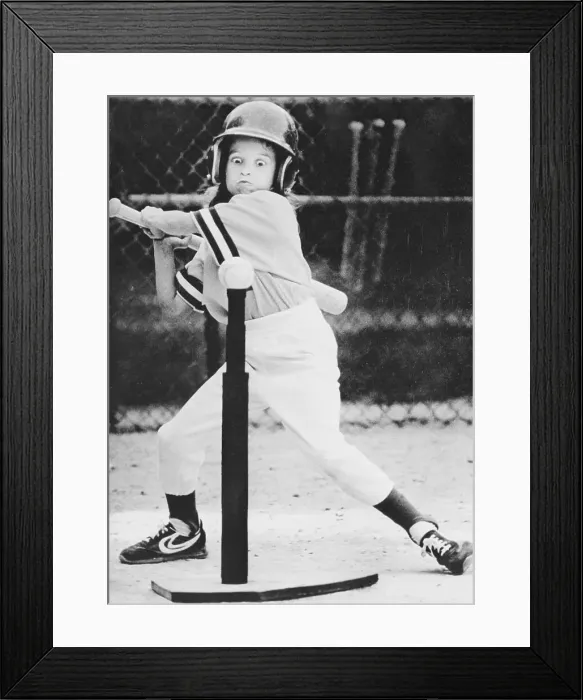 Framed Print : Girl Practicing Her Swing on Baseball Framed Print : Girl Practicing Her Swing on Baseball