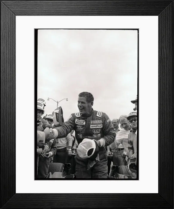 Framed Print : Bobby Unser Shaking Hands at the Winner Circle