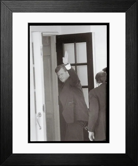 Framed Print : Ted Kennedy Waving at Doorway