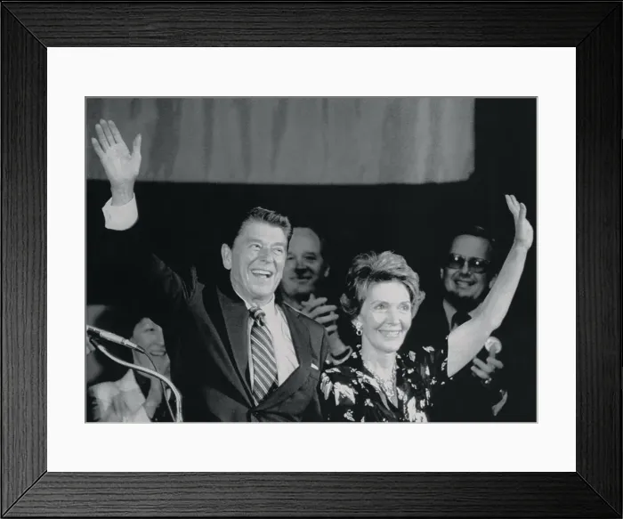 Framed Print : Ronald and Nancy Reagan Waving to Crowd Framed Print : Ronald and Nancy Reagan Waving to Crowd