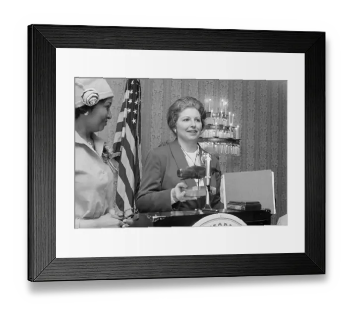 Framed Print : Sarah Weddington Holding Gift
