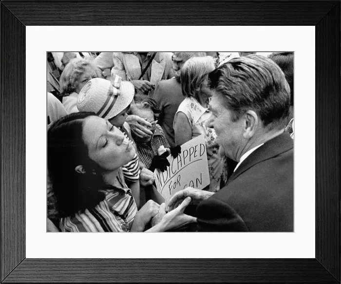 Framed Print : Ronald Reagan Shaking Hands with Eager Supporter Framed Print : Ronald Reagan Shaking Hands with Eager Supporter
