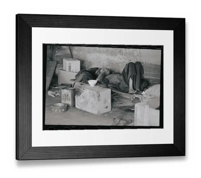 Framed Print : Elderly Man Sleeping on a Cot Framed Print : Elderly Man Sleeping on a Cot