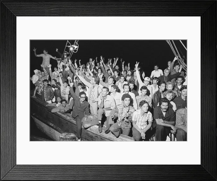 Framed Print : Cuban Refugees Aboard Boat Framed Print : Cuban Refugees Aboard Boat