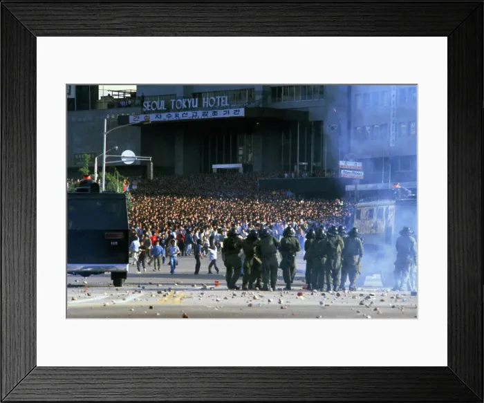 Framed Print : Police in Riot Gear Facing Students Framed Print : Police in Riot Gear Facing Students
