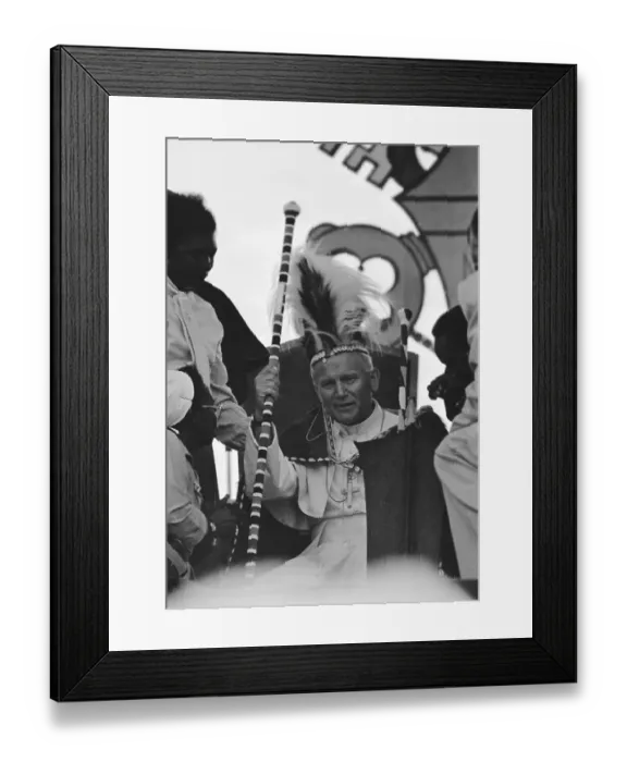 Framed Print : Pope John Paul II in a African Headdress Framed Print : Pope John Paul II in a African Headdress
