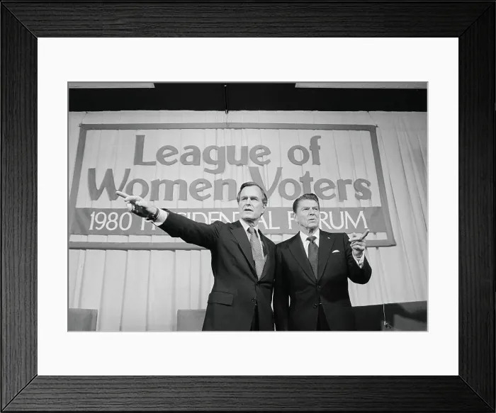 Framed Print : George Bush and Ronald Reagan Pointing Framed Print : George Bush and Ronald Reagan Pointing