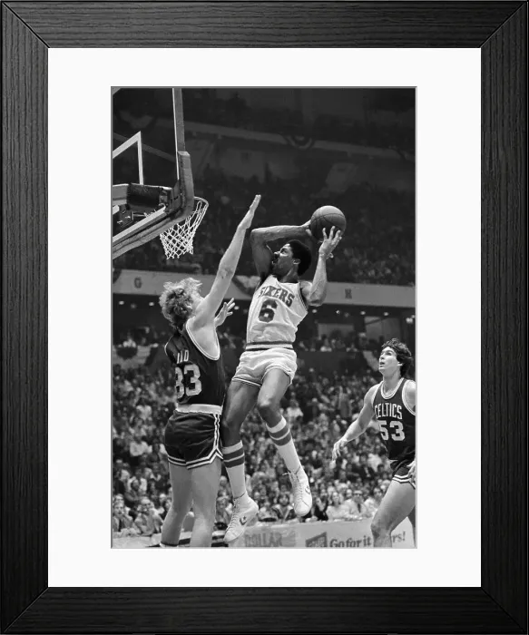 Framed Print : Larry Bird Tries Blocking Julius Erving From Scoring