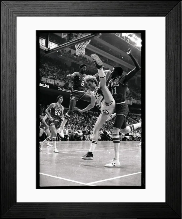 Framed Print : Larry Bird Kicking Up During Game Framed Print : Larry Bird Kicking Up During Game