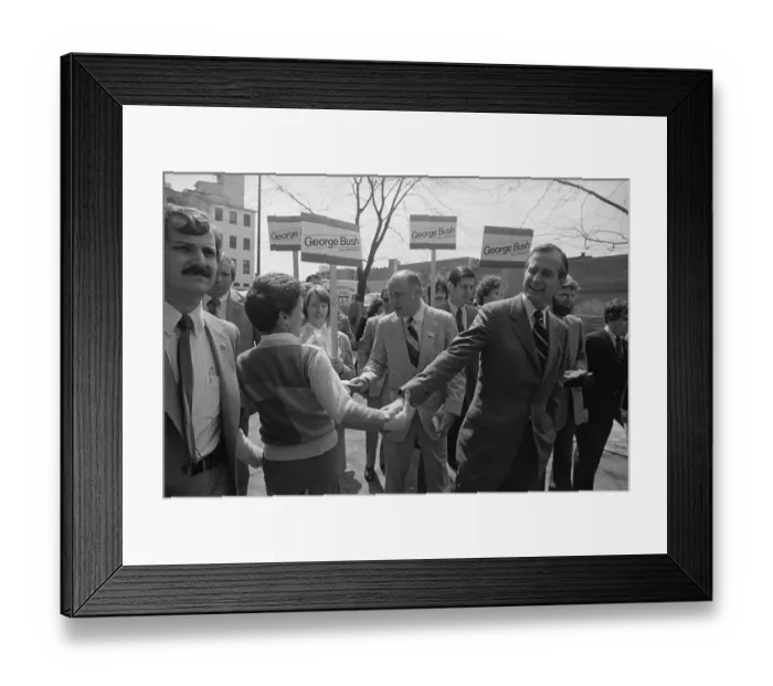 Framed Print : George Bush Shaking Hands with a Well Wisher Framed Print : George Bush Shaking Hands with a Well Wisher