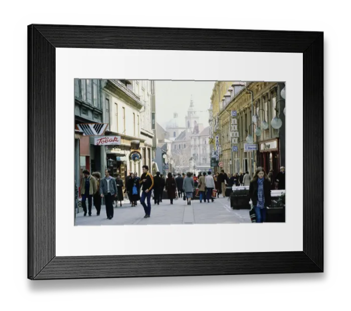 Framed Print : Ljubljana. View of people walking along Čop Street Framed Print : Ljubljana. View of people walking along Čop Street