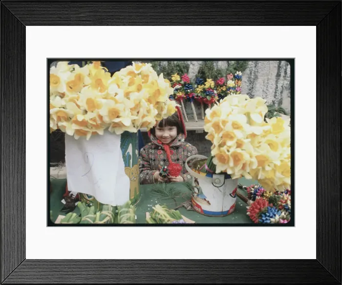 Framed Print : Child with Buckets of Flowers