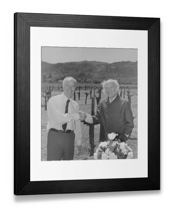 Framed Print : Robert Mondavi Shaking Baron Philippe De Rothschild's Hand Framed Print : Robert Mondavi Shaking Baron Philippe De Rothschild's Hand
