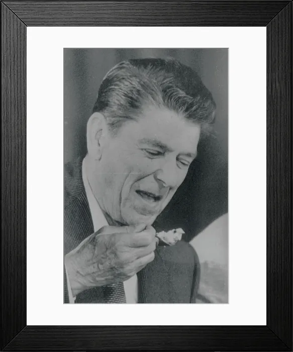 Framed Print : Ronald Reagan Looking at Food Framed Print : Ronald Reagan Looking at Food