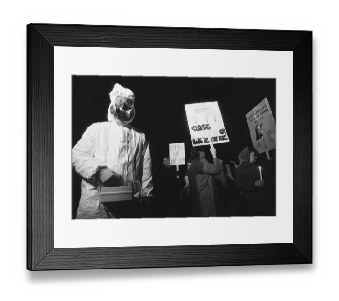 Framed Print : Man In Nuclear Protection Gear Protestin Framed Print : Man In Nuclear Protection Gear Protestin