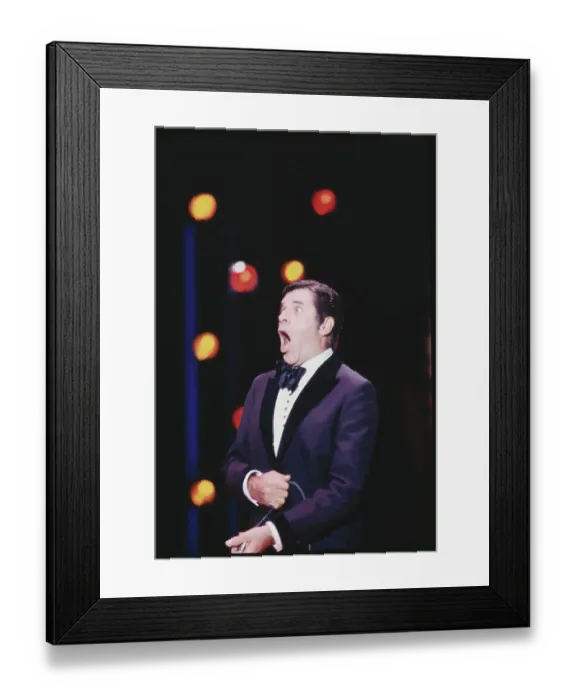 Framed Print : Comedian Jerry Lewis with Microphone on Stage Framed Print : Comedian Jerry Lewis with Microphone on Stage