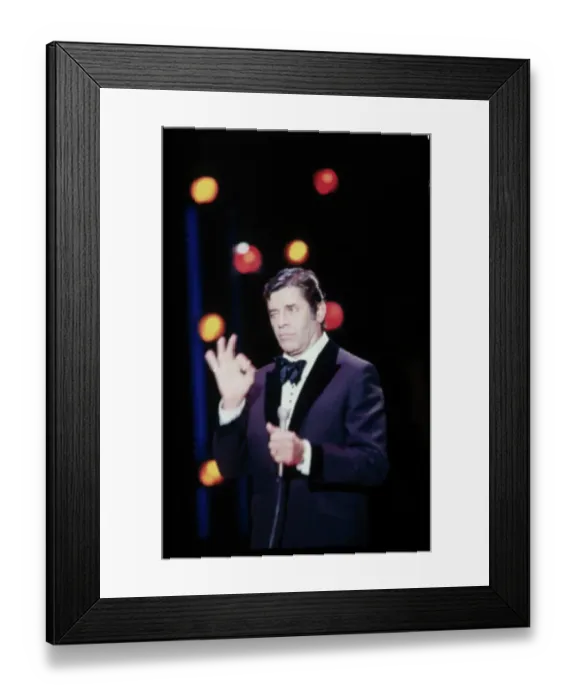 Framed Print : Comedian Jerry Lewis with Microphone on Stage Framed Print : Comedian Jerry Lewis with Microphone on Stage