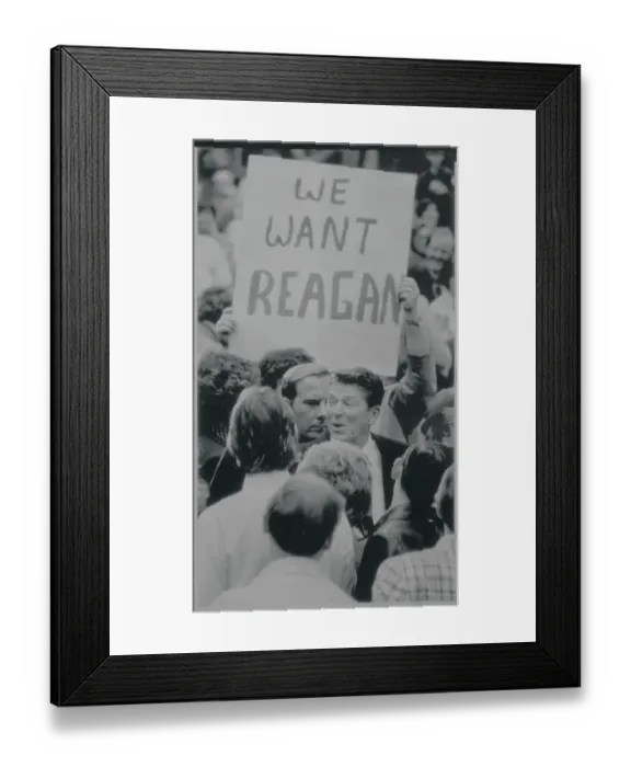 Framed Print : Ronald Reagan Under Campaign Sign Framed Print : Ronald Reagan Under Campaign Sign