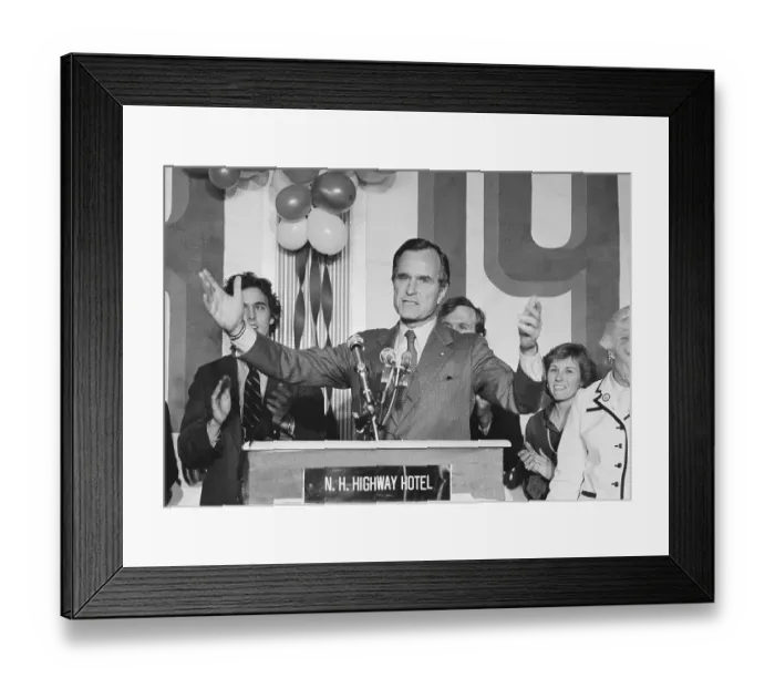 Framed Print : George Bush Gesturing with His Arms Out Framed Print : George Bush Gesturing with His Arms Out