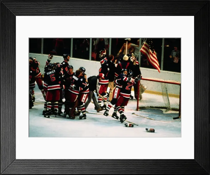 Framed Print : American Ice Hockey Team Celebrating After Win Framed Print : American Ice Hockey Team Celebrating After Win