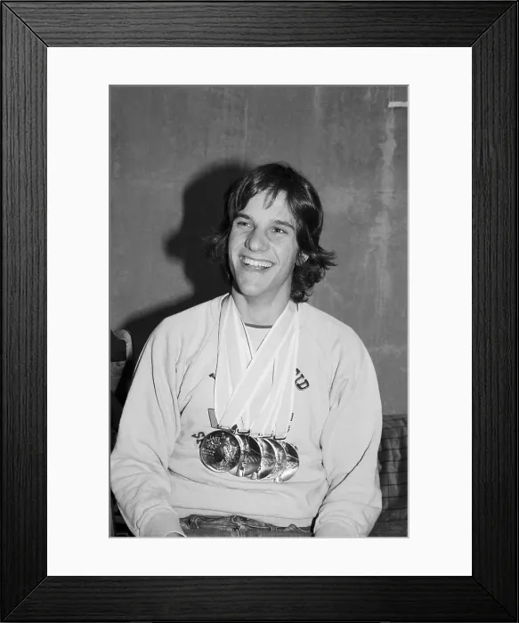 Framed Print : Eric Heiden Smiling Wearing Gold Medals Framed Print : Eric Heiden Smiling Wearing Gold Medals